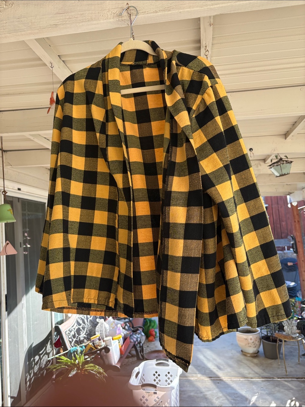 Source Unknown Yellow and Black Plaid Open-Front Cape Jacket